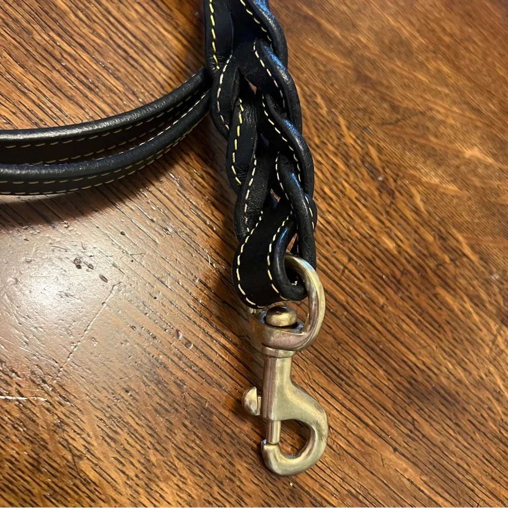 Soft Touch Leather Braided TwoTone Handle Dog Leash, black tan, 6ft NWOT